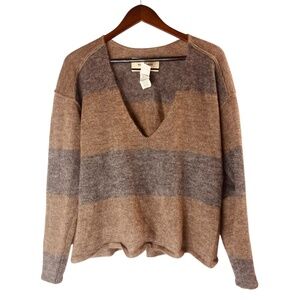 BY MALENE BIRGER Venchy Boxy Sweater V Neck Mohair Wool Blend Taupe Blue Size S